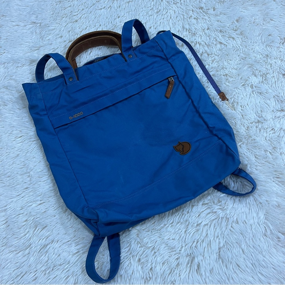 Fjallraven Blue Tote Backpack with Brown Leather Accents - Picture 2 of 12